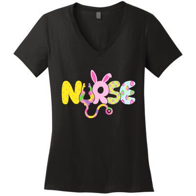 Funny Cute Easter Patterns Nurse Women's V-Neck T-Shirt