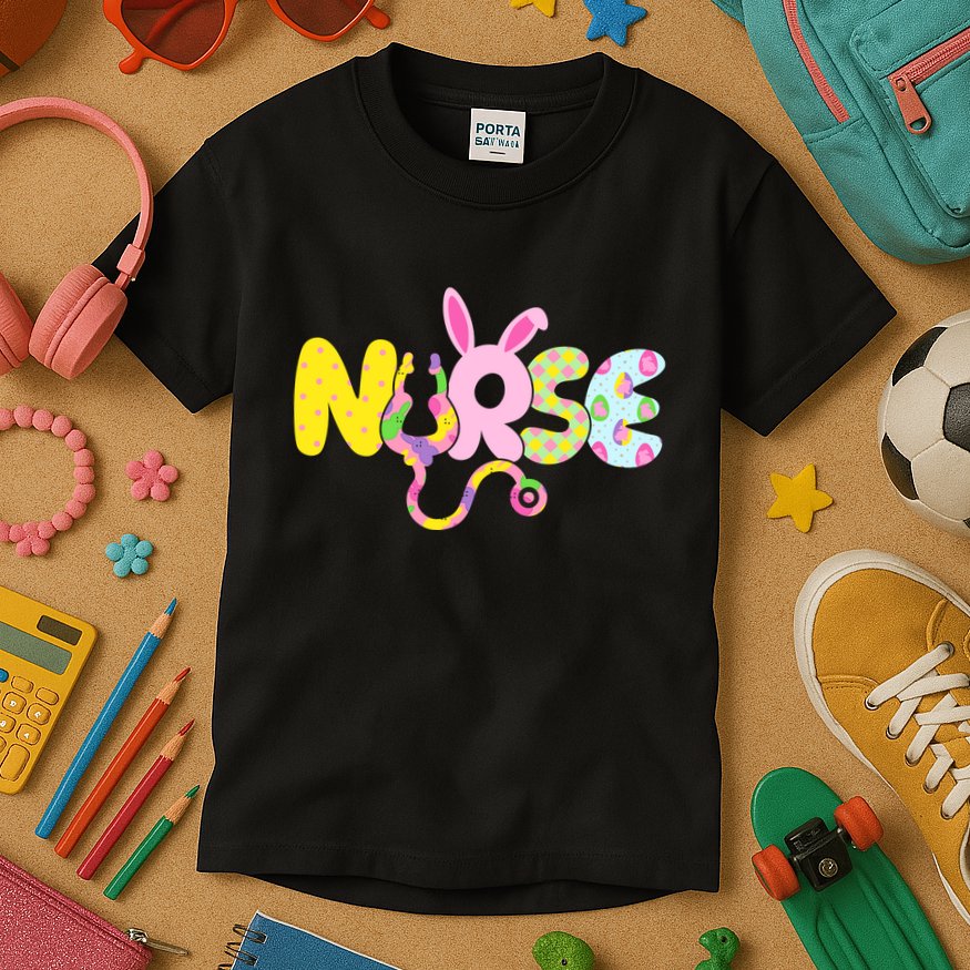 Funny Cute Easter Patterns Nurse Kids T-Shirt