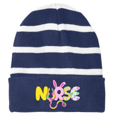 Funny Cute Easter Patterns Nurse Striped Beanie with Solid Band