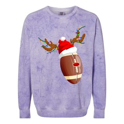 Funny Christmas Football Ball Santa Hat Reindeer Xmas Lights Funny Gift Colorblast Crewneck Sweatshirt