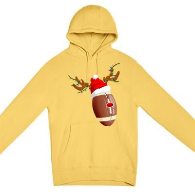 Funny Christmas Football Ball Santa Hat Reindeer Xmas Lights Funny Gift Premium Pullover Hoodie