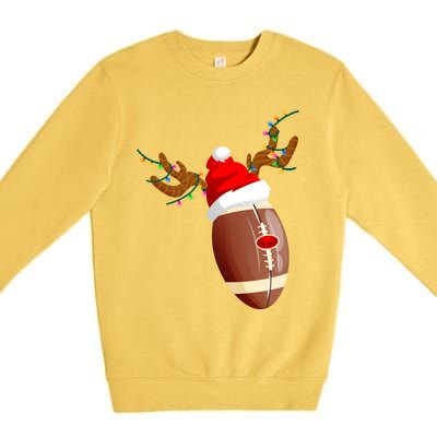 Funny Christmas Football Ball Santa Hat Reindeer Xmas Lights Funny Gift Premium Crewneck Sweatshirt