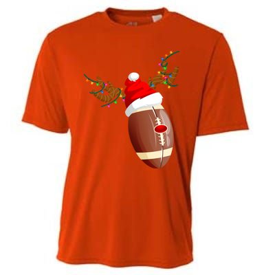 Funny Christmas Football Ball Santa Hat Reindeer Xmas Lights Funny Gift Cooling Performance Crew T-Shirt