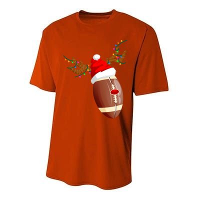 Funny Christmas Football Ball Santa Hat Reindeer Xmas Lights Funny Gift Performance Sprint T-Shirt