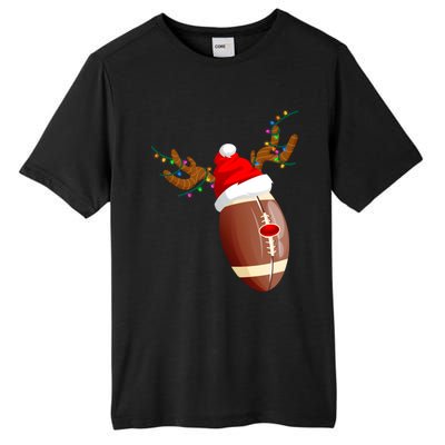 Funny Christmas Football Ball Santa Hat Reindeer Xmas Lights Funny Gift Tall Fusion ChromaSoft Performance T-Shirt