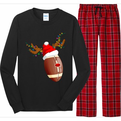 Funny Christmas Football Ball Santa Hat Reindeer Xmas Lights Funny Gift Long Sleeve Pajama Set