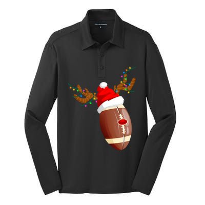 Funny Christmas Football Ball Santa Hat Reindeer Xmas Lights Funny Gift Silk Touch Performance Long Sleeve Polo