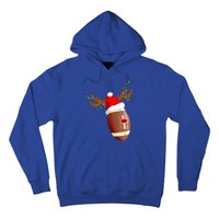 Funny Christmas Football Ball Santa Hat Reindeer Xmas Lights Funny Gift Hoodie