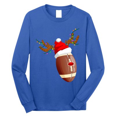 Funny Christmas Football Ball Santa Hat Reindeer Xmas Lights Funny Gift Long Sleeve Shirt