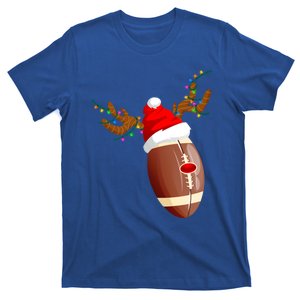 Funny Christmas Football Ball Santa Hat Reindeer Xmas Lights Funny Gift T-Shirt