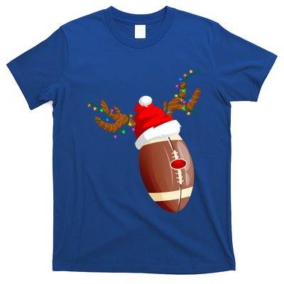 Funny Christmas Football Ball Santa Hat Reindeer Xmas Lights Funny Gift T-Shirt