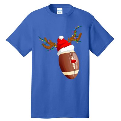 Funny Christmas Football Ball Santa Hat Reindeer Xmas Lights Funny Gift Tall T-Shirt