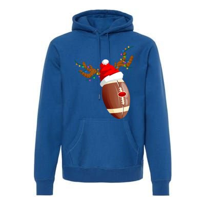 Funny Christmas Football Ball Santa Hat Reindeer Xmas Lights Funny Gift Premium Hoodie