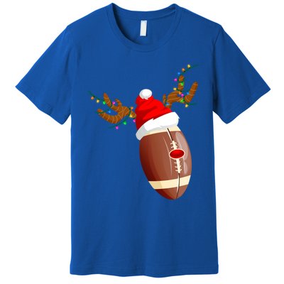 Funny Christmas Football Ball Santa Hat Reindeer Xmas Lights Funny Gift Premium T-Shirt