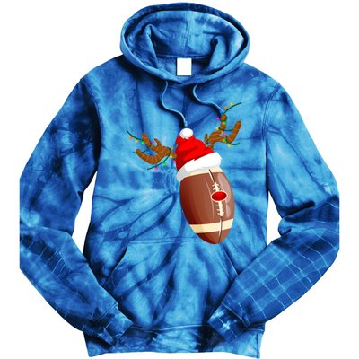 Funny Christmas Football Ball Santa Hat Reindeer Xmas Lights Funny Gift Tie Dye Hoodie