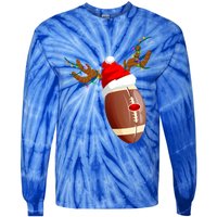 Funny Christmas Football Ball Santa Hat Reindeer Xmas Lights Funny Gift Tie-Dye Long Sleeve Shirt