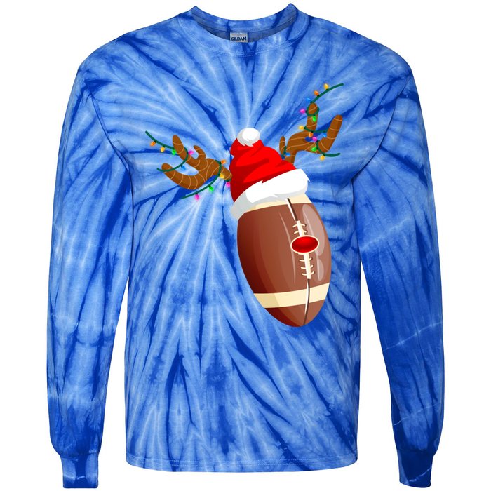 Funny Christmas Football Ball Santa Hat Reindeer Xmas Lights Funny Gift Tie-Dye Long Sleeve Shirt