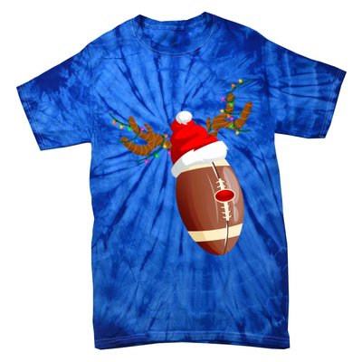 Funny Christmas Football Ball Santa Hat Reindeer Xmas Lights Funny Gift Tie-Dye T-Shirt