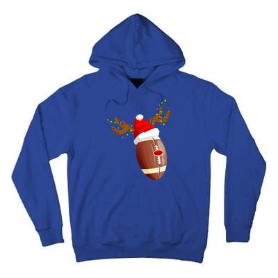 Funny Christmas Football Ball Santa Hat Reindeer Xmas Lights Funny Gift Tall Hoodie