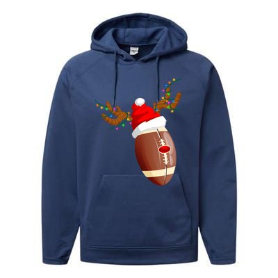 Funny Christmas Football Ball Santa Hat Reindeer Xmas Lights Funny Gift Performance Fleece Hoodie