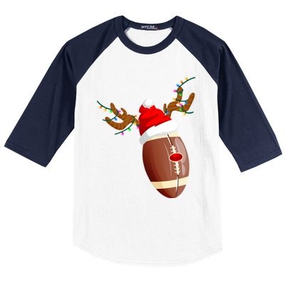 Funny Christmas Football Ball Santa Hat Reindeer Xmas Lights Funny Gift Baseball Sleeve Shirt