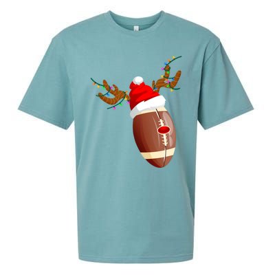 Funny Christmas Football Ball Santa Hat Reindeer Xmas Lights Funny Gift Sueded Cloud Jersey T-Shirt