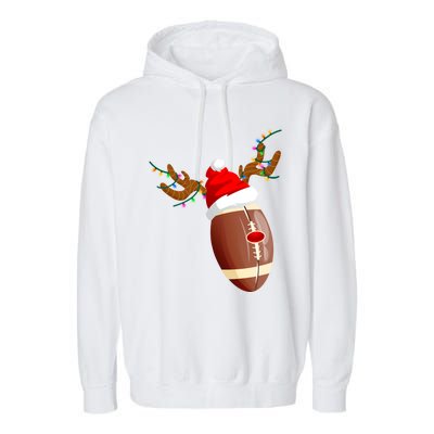 Funny Christmas Football Ball Santa Hat Reindeer Xmas Lights Funny Gift Garment-Dyed Fleece Hoodie