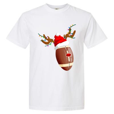 Funny Christmas Football Ball Santa Hat Reindeer Xmas Lights Funny Gift Garment-Dyed Heavyweight T-Shirt