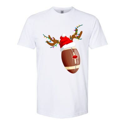 Funny Christmas Football Ball Santa Hat Reindeer Xmas Lights Funny Gift Softstyle CVC T-Shirt