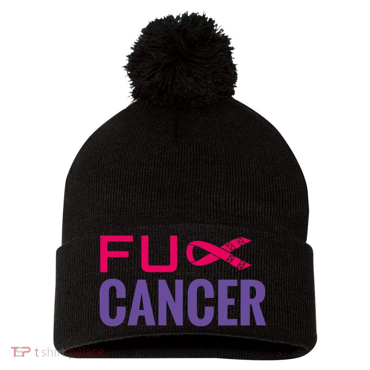 F Cancer Pom Pom 12in Knit Beanie
