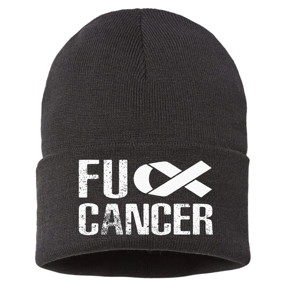 Fuck Cancer Fu Cancer Tcancer Awareness Sustainable Knit Beanie