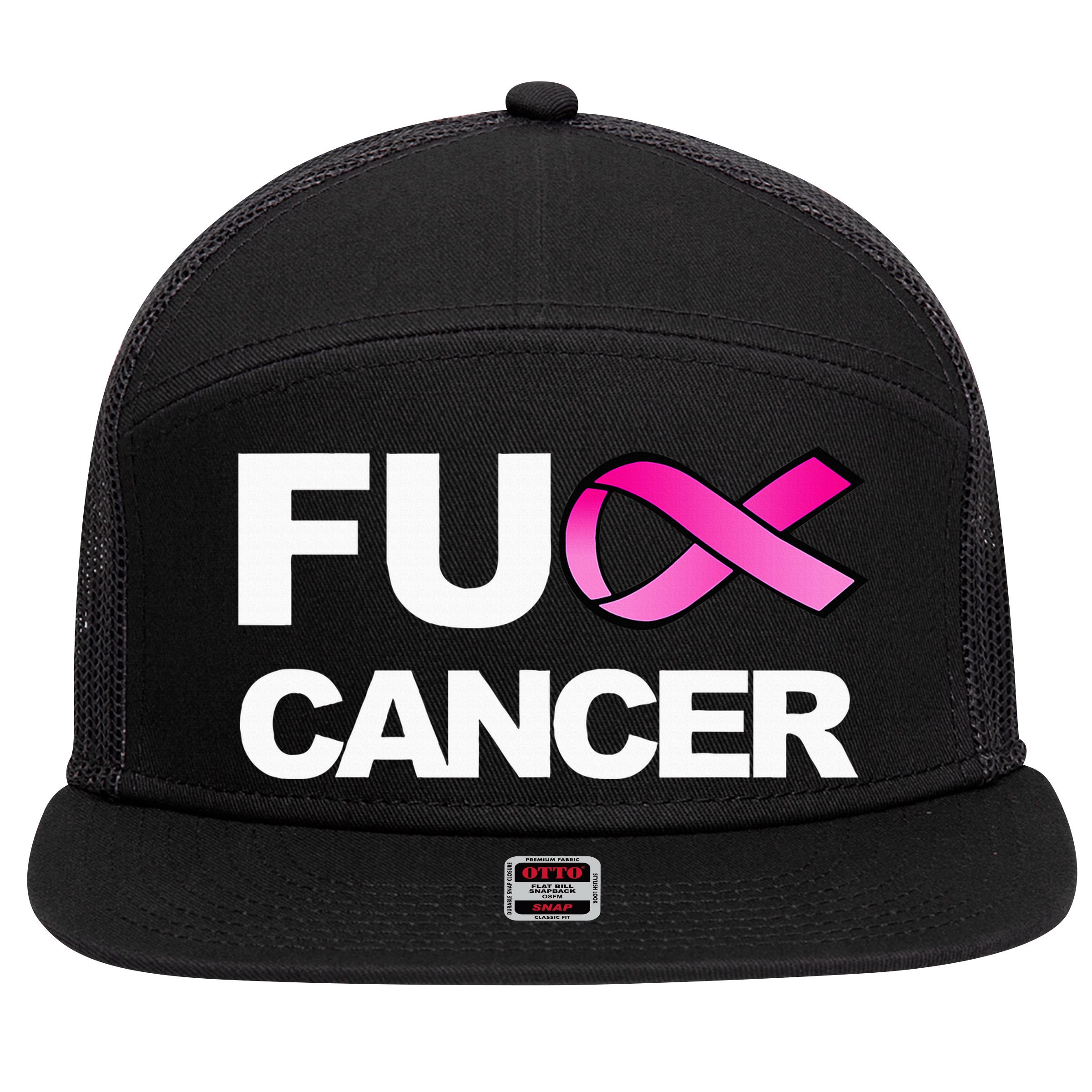 Fuck Cancer For Breast Cancer Awareness 7 Panel Mesh Trucker Snapback Hat