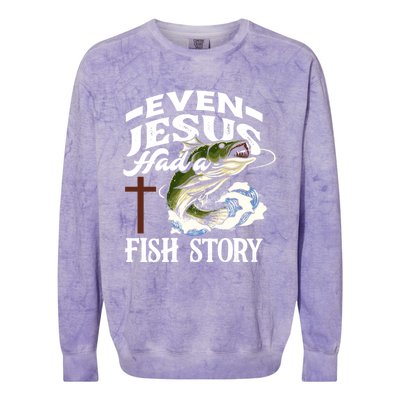 Funny Christian Fisherman Even Jesus Had A Fish Story Colorblast Crewneck Sweatshirt