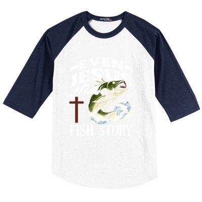 Funny Christian Fisherman Even Jesus Had A Fish Story Baseball Sleeve Shirt