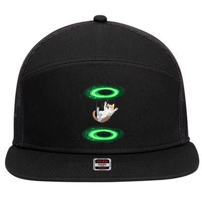 Funny Cat Falls Through Portal For Kitten And Cats Lovers 7 Panel Mesh Trucker Snapback Hat