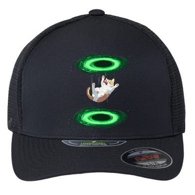 Funny Cat Falls Through Portal For Kitten And Cats Lovers Flexfit Unipanel Trucker Cap