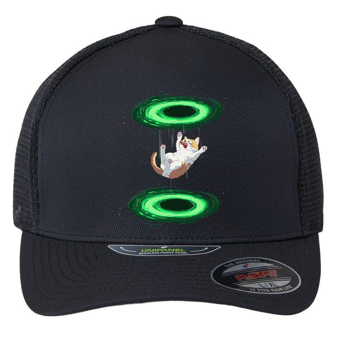 Funny Cat Falls Through Portal For Kitten And Cats Lovers Flexfit Unipanel Trucker Cap