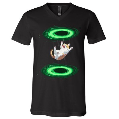 Funny Cat Falls Through Portal For Kitten And Cats Lovers V-Neck T-Shirt