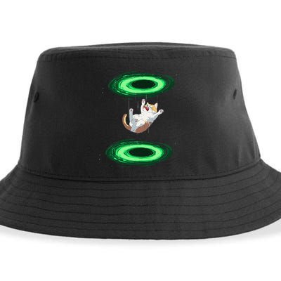 Funny Cat Falls Through Portal For Kitten And Cats Lovers Sustainable Bucket Hat