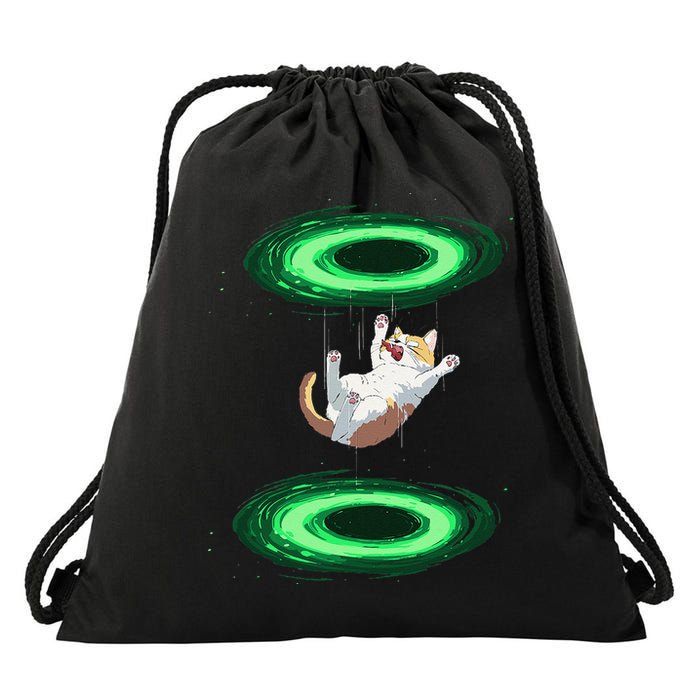 Funny Cat Falls Through Portal For Kitten And Cats Lovers Drawstring Bag