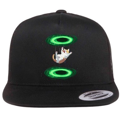 Funny Cat Falls Through Portal For Kitten And Cats Lovers Flat Bill Trucker Hat