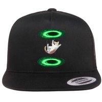 Funny Cat Falls Through Portal For Kitten And Cats Lovers Flat Bill Trucker Hat