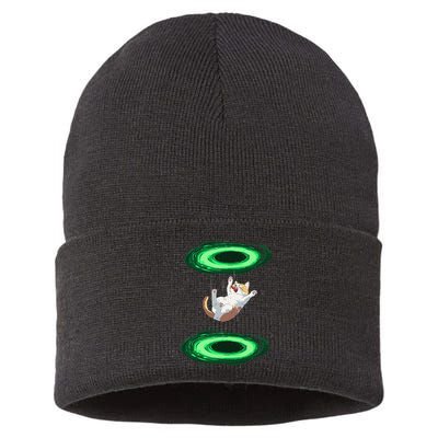 Funny Cat Falls Through Portal For Kitten And Cats Lovers Sustainable Knit Beanie