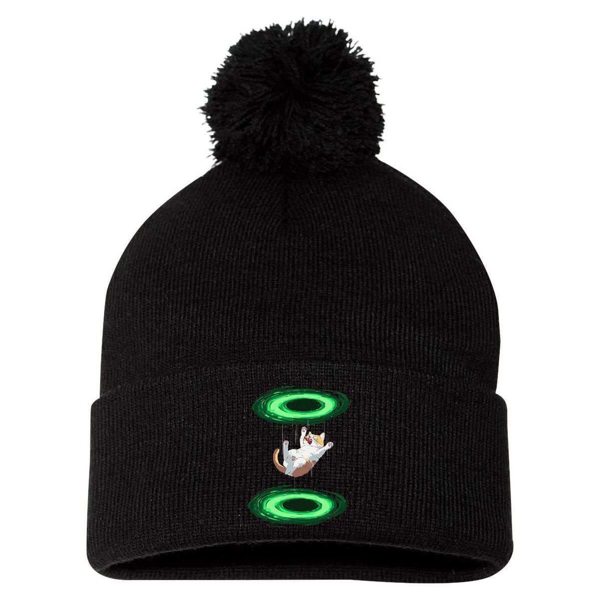 Funny Cat Falls Through Portal For Kitten And Cats Lovers Pom Pom 12in Knit Beanie