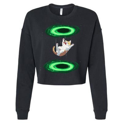 Funny Cat Falls Through Portal For Kitten And Cats Lovers Cropped Pullover Crew