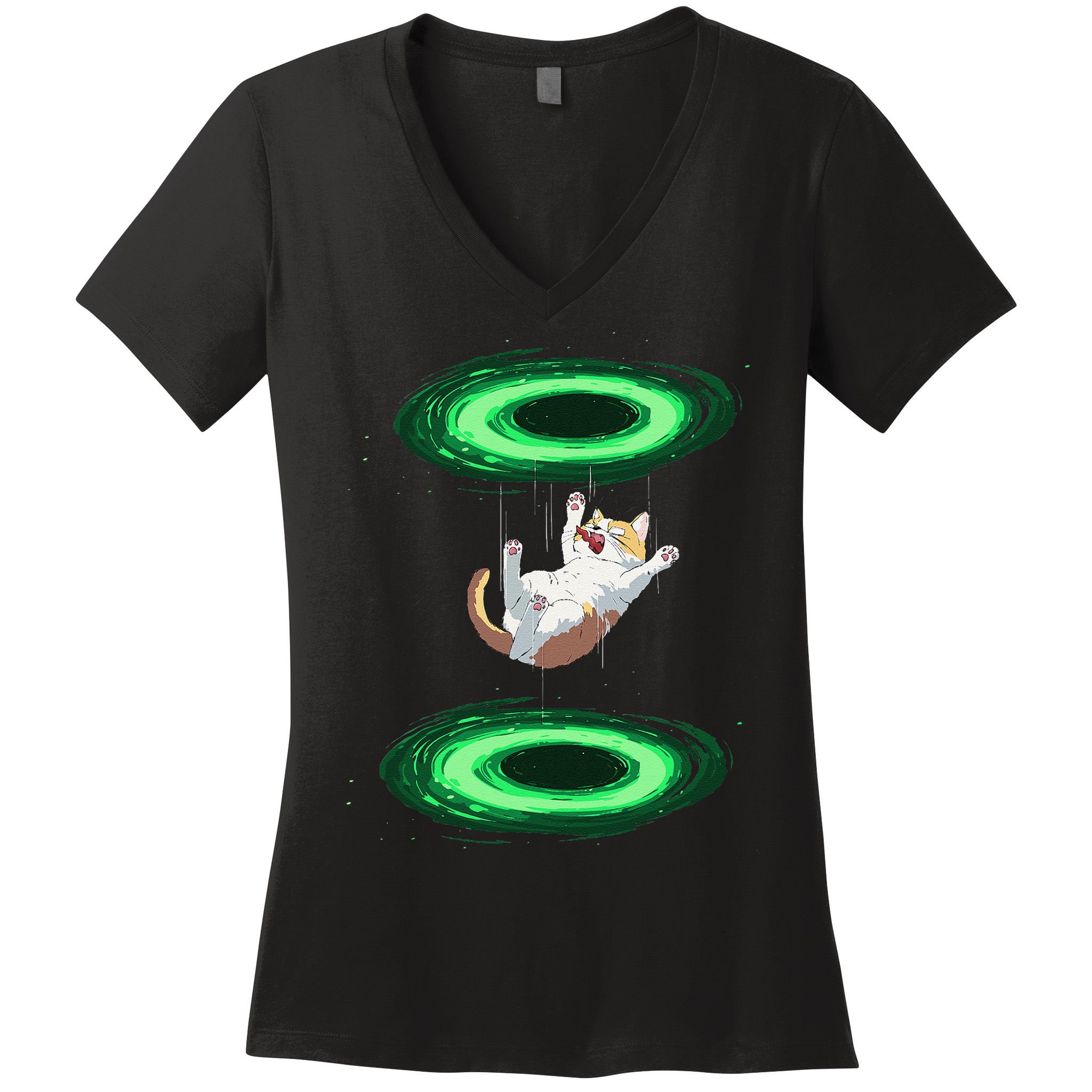Funny Cat Falls Through Portal For Kitten And Cats Lovers Women's V-Neck T-Shirt