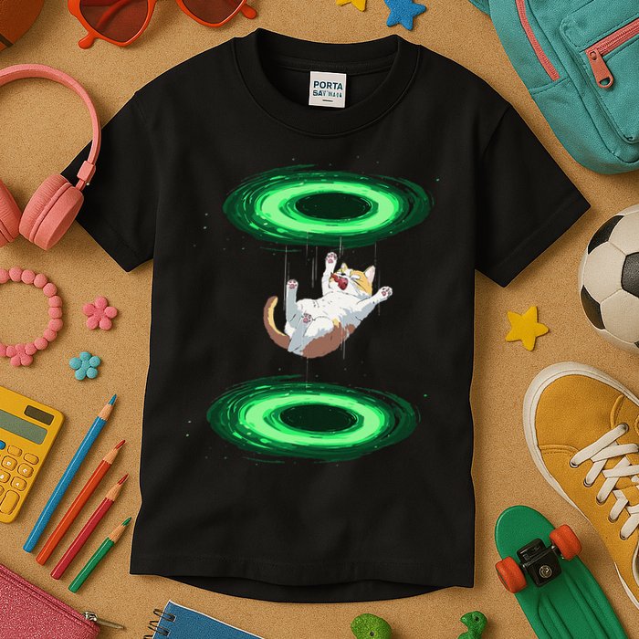Funny Cat Falls Through Portal For Kitten And Cats Lovers Kids T-Shirt
