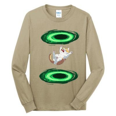 Funny Cat Falls Through Portal For Kitten And Cats Lovers Tall Long Sleeve T-Shirt
