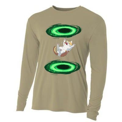 Funny Cat Falls Through Portal For Kitten And Cats Lovers Cooling Performance Long Sleeve Crew
