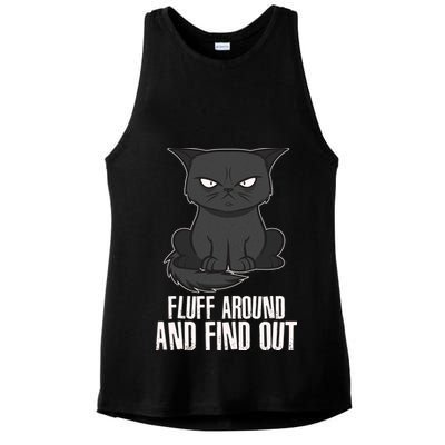 Funny Cat Fluff Around And Find Out Ladies PosiCharge Tri-Blend Wicking Tank